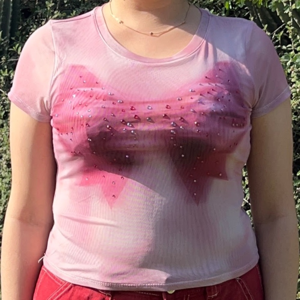 Madden Girl Pink Embellished Short Sleeve Tee